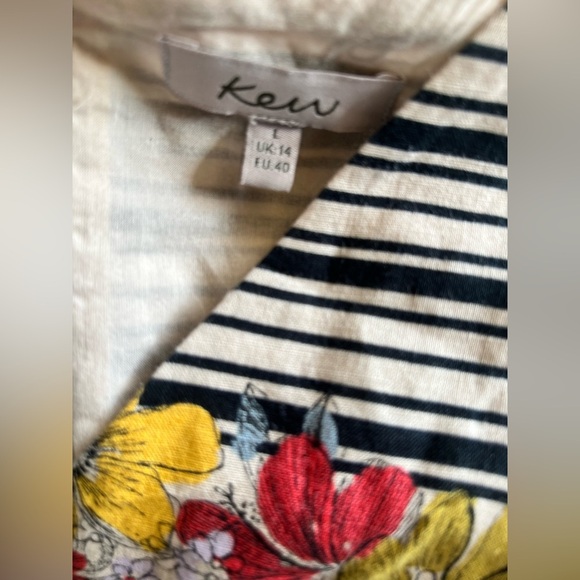 KEW London Y2K Floral Striped Midi Dress Linen Cotton Blend Vintage 2000s Large - Picture 5 of 6